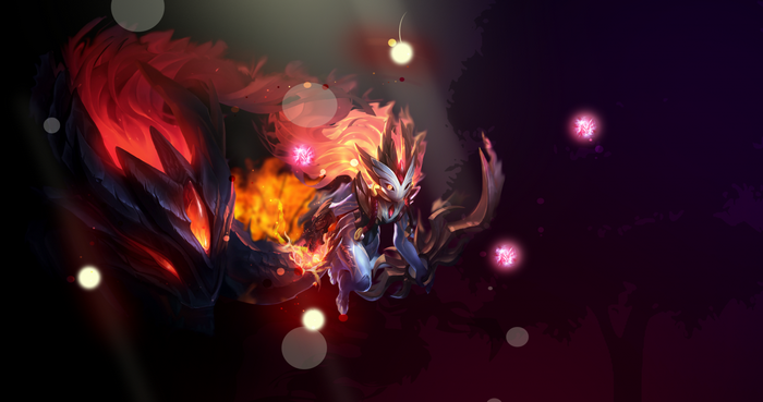 Kindred from League of Legends with flames
