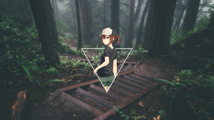 Anime girl in a forest with a triangle overlay