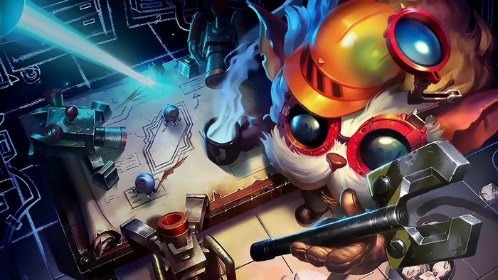 Heimerdinger from League of Legends working on blueprints