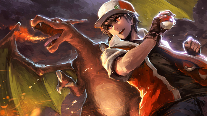 Red from Pokemon with Charizard