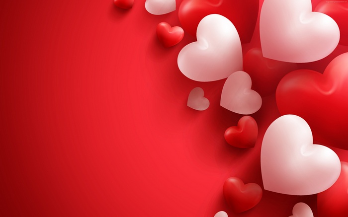 4K Red and White Hearts Background
