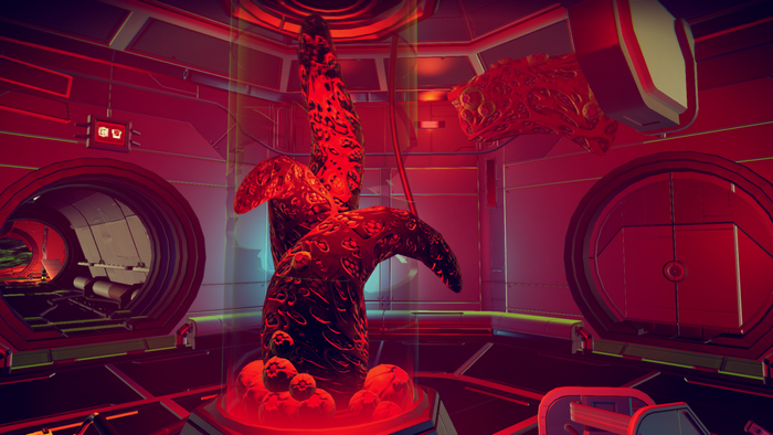 No Man's Sky alien plant in red laboratory