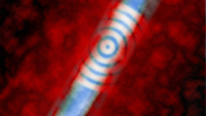Blurred red and blue concentric circles