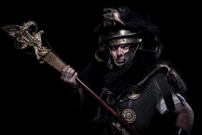 Roman soldier with eagle standard and bear pelt