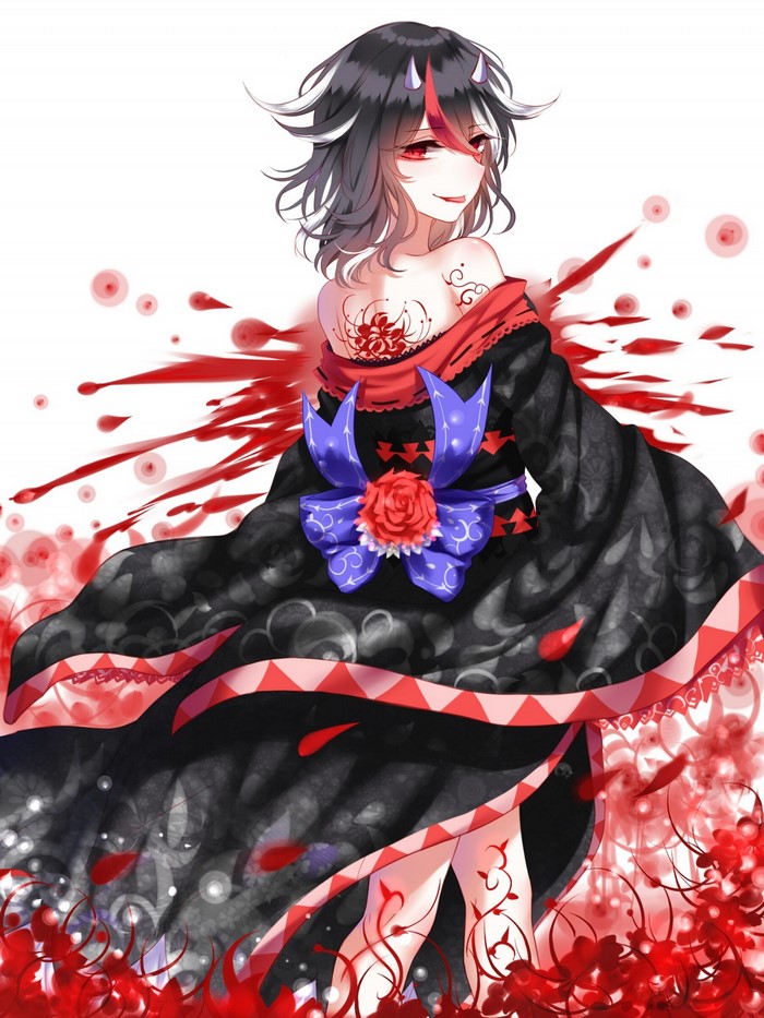 Anime girl with horns and kimono