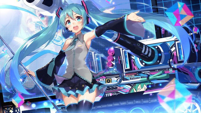 Hatsune Miku from Vocaloid performing on stage