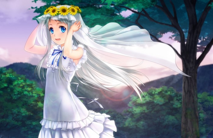 Honma Meiko in White Dress with Sun Rays