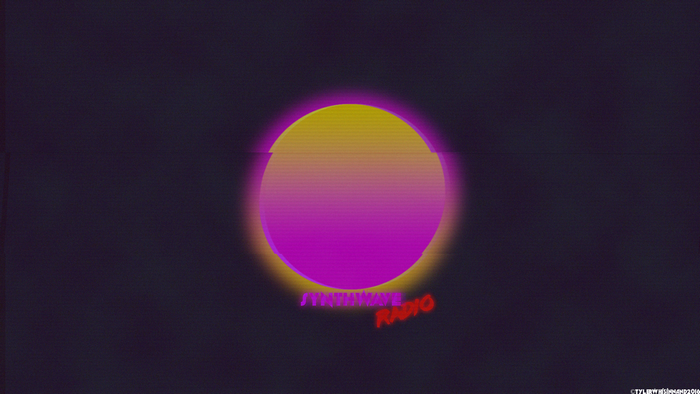 Synthwave Radio logo with a retro sun