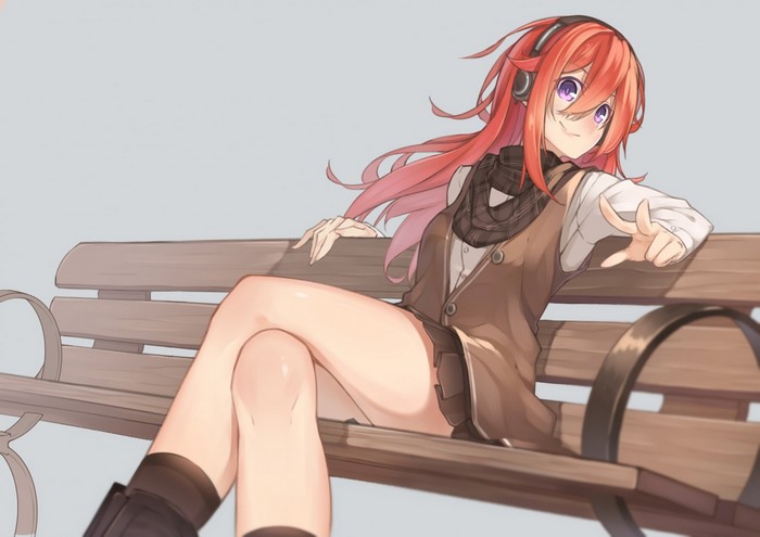 Chelsea from Akame ga Kill sitting on a bench