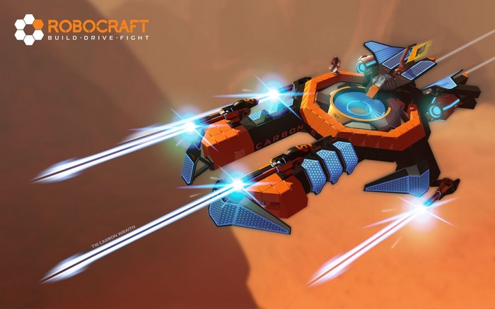 Robocraft T10 Carbon Wraith spaceship firing lasers