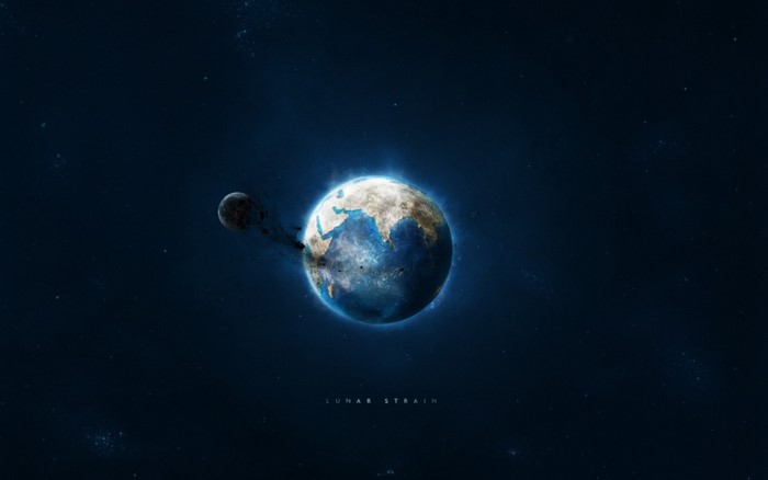 Earth and Moon in space with "Lunar Strain" text