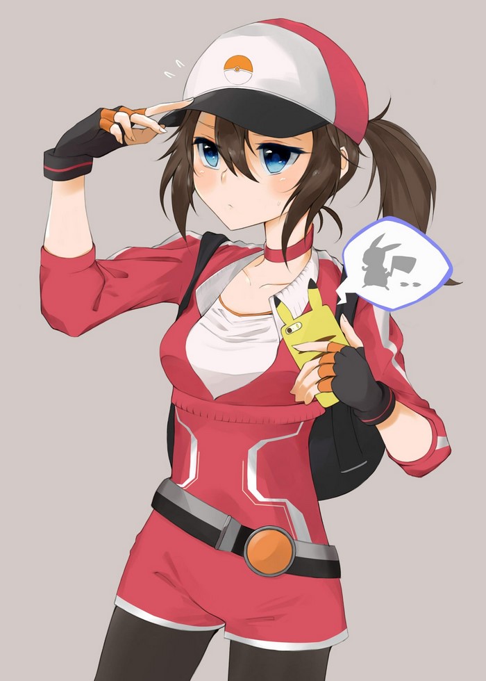 Anime girl trainer with Pikachu phone and Pokemon Go