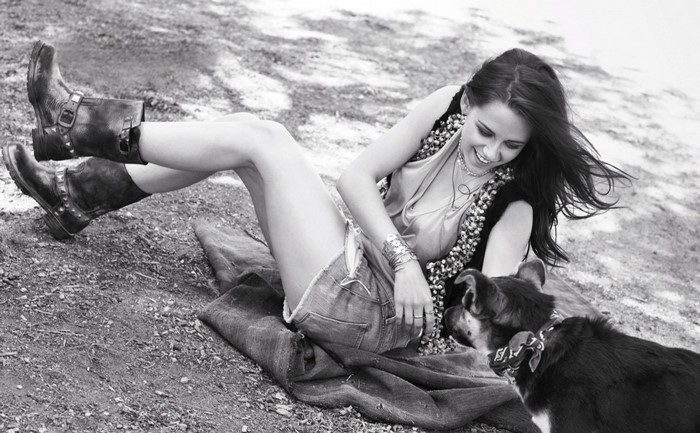 Kristen Stewart with a dog outdoors