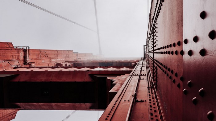 Golden Gate Bridge structure in fog