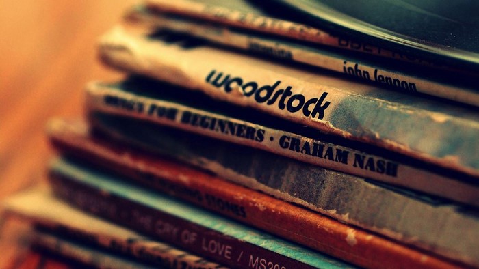 Stack of Vinyl Records: Woodstock, John Lennon, Graham Nash