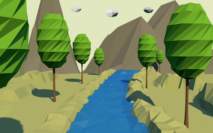 Low poly landscape with river and trees