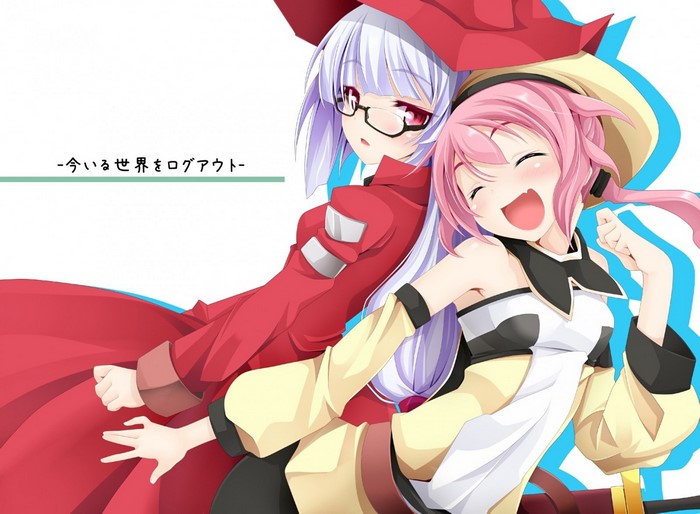 Two anime girls with pink and white hair