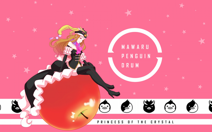 Ringo Oginome from Mawaru Penguindrum sitting on an apple