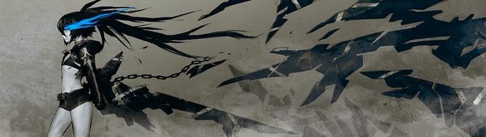 Black Rock Shooter with blue eyes and weapon