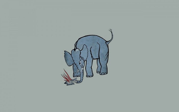Cartoon elephant with pencils and red grass