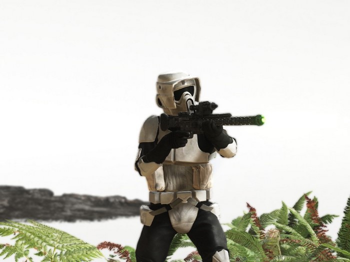 Scout Trooper from Star Wars holding a rifle