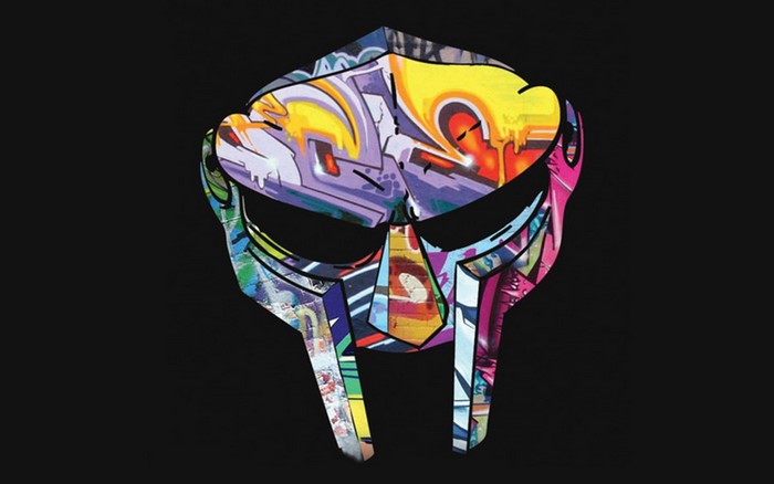 MF DOOM mask with graffiti art