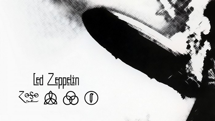 Led Zeppelin album cover with symbols