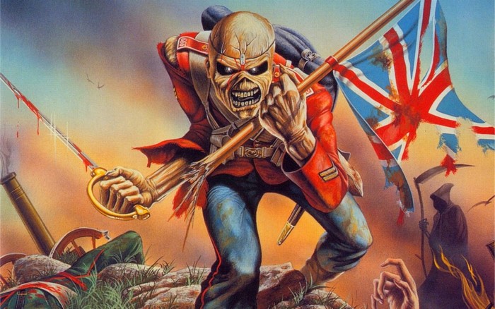Eddie from Iron Maiden holding a British flag