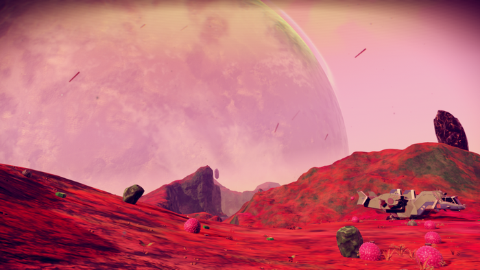 No Man's Sky alien planet with large moon