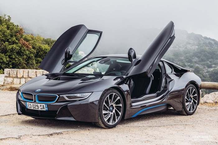 Black BMW i8 Sports Car with Doors Open