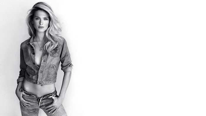 Sophia Lie in denim jacket and jeans