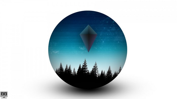 Geometric shape over forest and starry sky in a sphere