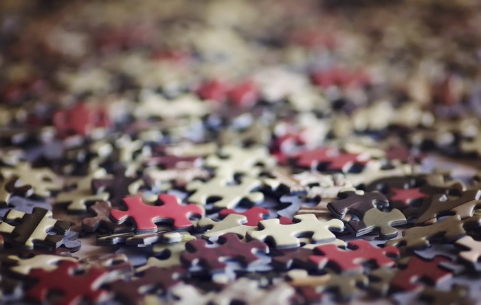 Close up of scattered puzzle pieces
