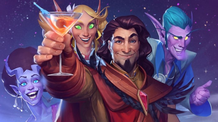 Hearthstone characters celebrating with drinks