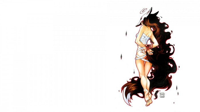 Anime girl with wolf mask and black hair