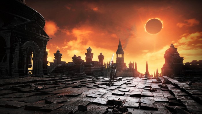 Dark Souls III Knight under a solar eclipse