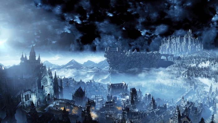 Dark Souls III Irithyll screenshot with castles and mountains