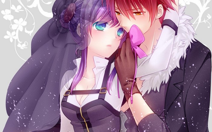 Anime couple with purple and red hair
