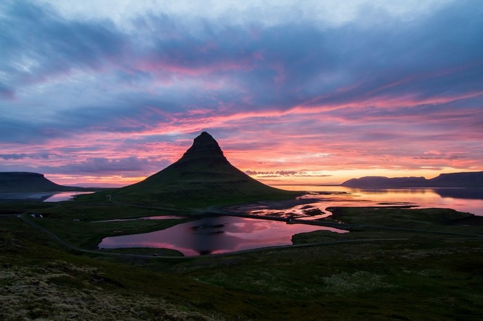 Kirkjufell mountain at sunset in Iceland