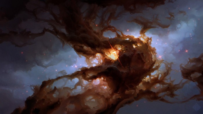 Explosion in a colorful nebula with stars