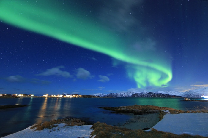Northern Lights over a Norwegian Fjord in Winter