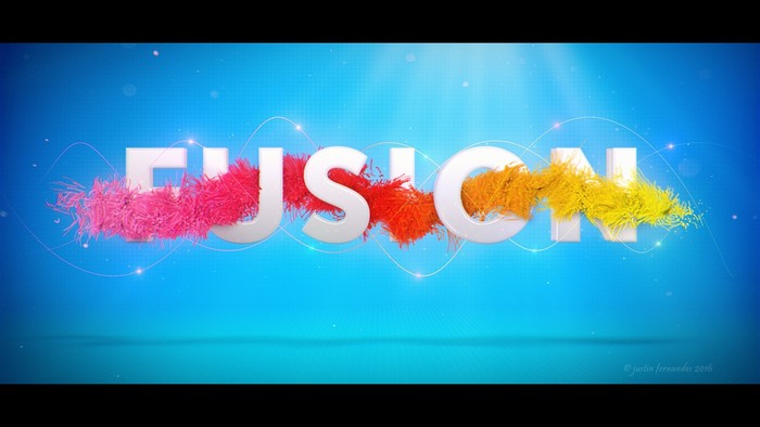 FUSION text with colorful particles