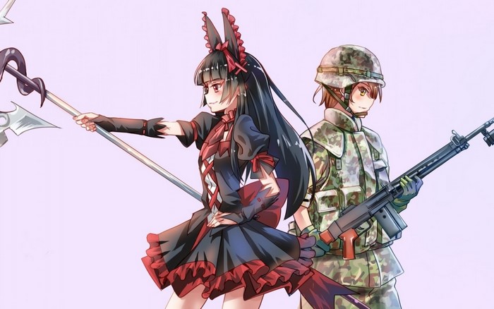 Rory Mercury and soldier from Gate Jieitai Kanochi nite Kaku Tatakaeri
