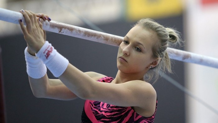 Daria Spiridonova performing artistic gymnastics