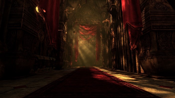 Alice: Madness Returns hallway with red curtains