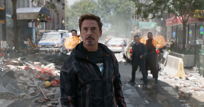 Tony Stark from Avengers: Infinity War in a street battle