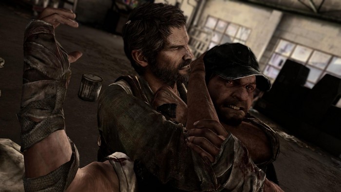 Joel and another man fighting in The Last of Us