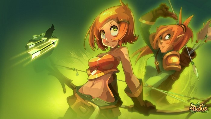 Two archers from Dofus with glowing arrows