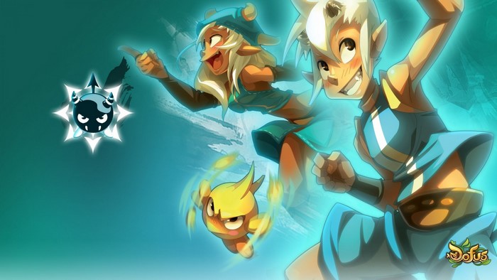 Characters from Dofus with a creature and a demon