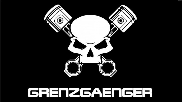 Grenzgaenger logo with skull and pistons